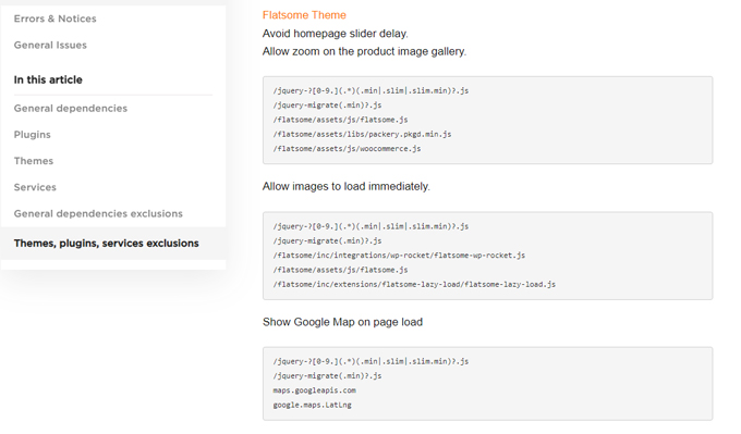 Danh sách các tệp JS của các plugins, themes phổ biến mà WP Rocket tổng hợp sẵn.