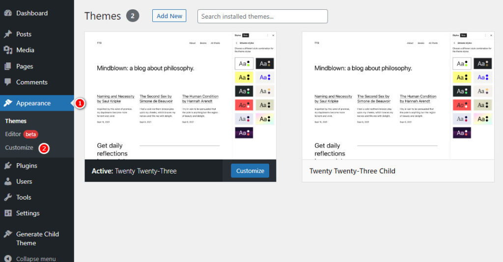 chuyen du lieu tu theme wordpress goc sang child theme 5
