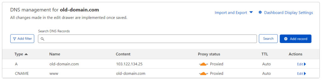 Thiết DNS tên miền cũ.
