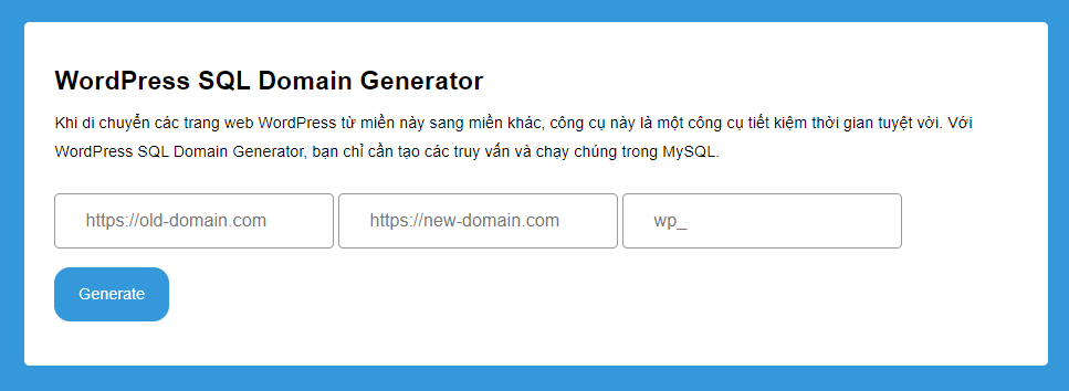 Công cụ WordPress SQL Domain Generator.