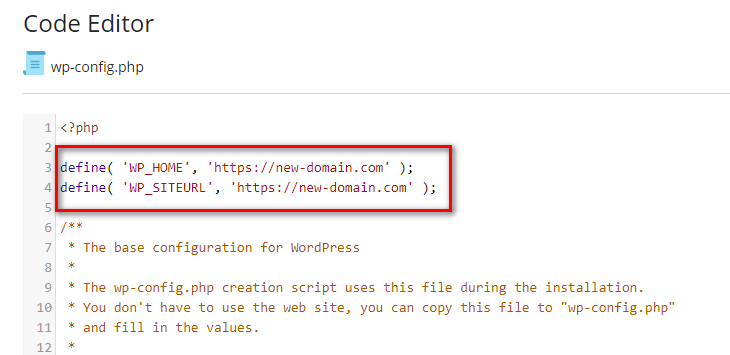 Tìm và thay đổi define domain trong file wp-config.php.