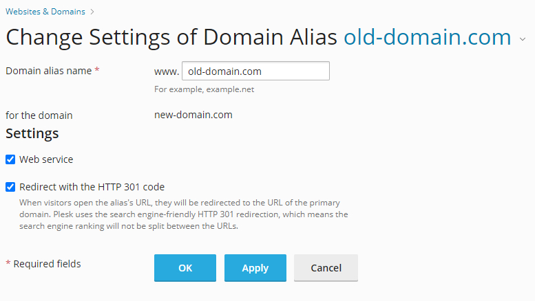Thiết lập chuyển hướng bằng Alias Domain trên hosting.