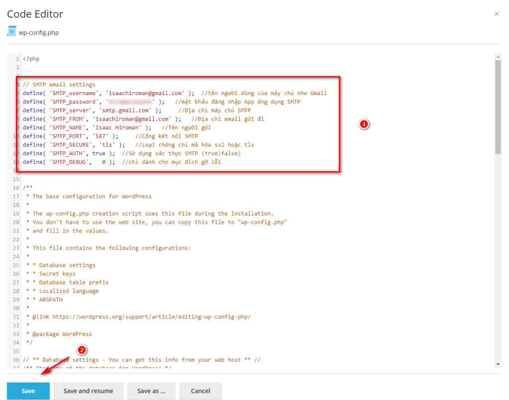 Cấu hình SMTP Mail không dùng plugin bằng file wp-config.php.