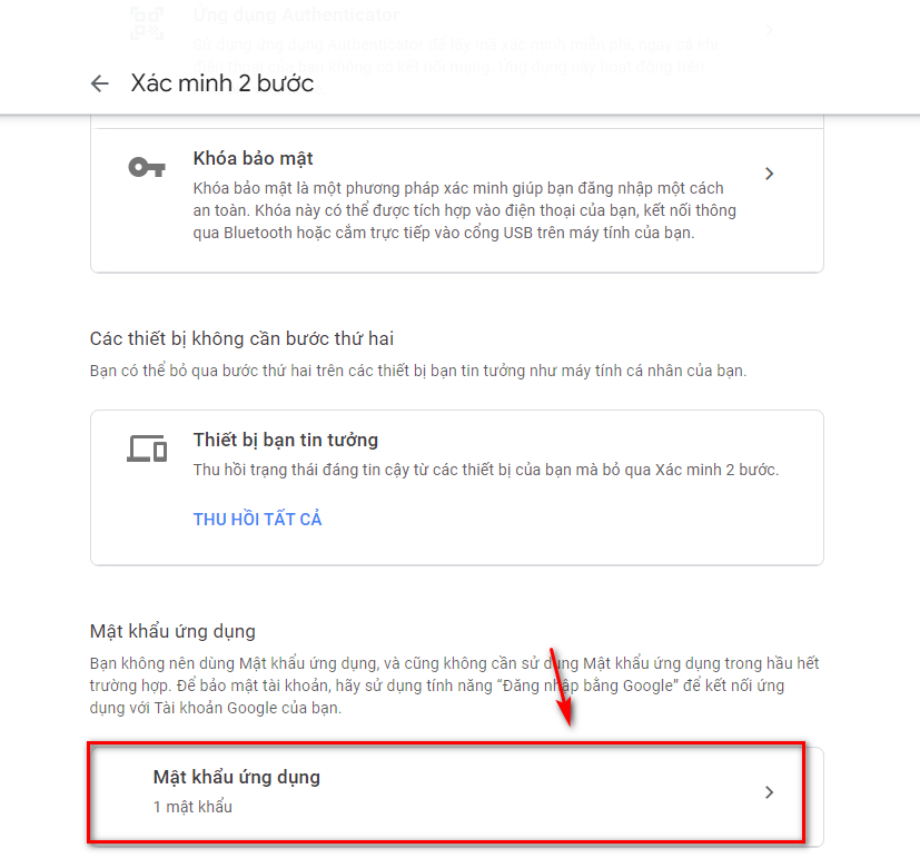 Tạo mật khẩu ứng dụng