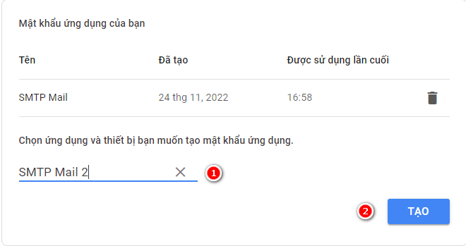 Đặt tên mật khẩu ứng dụng.
