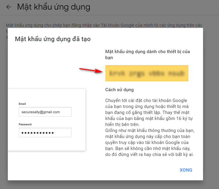 Tạo mật khẩu ứng dụng.