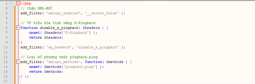 Chặn xml-rpc bằng file functions.php 2