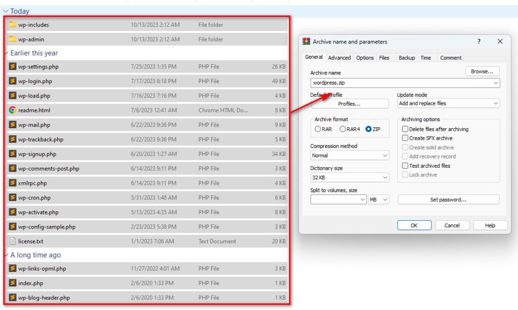 Nén các file WordPress đã qua xử lý