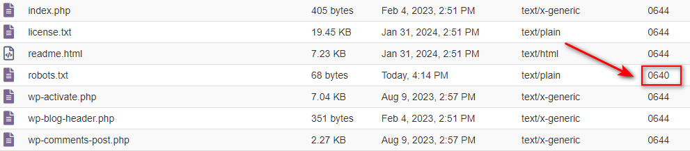 Lỗi phân quyền của file robots.txt trên cpanel.
