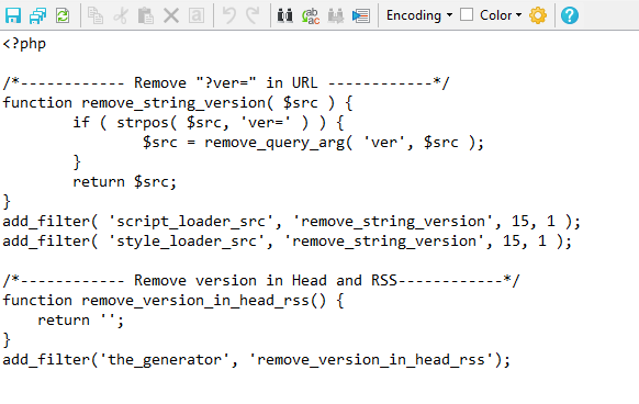 Chèn code xóa chuỗi phiên bản ?ver=xxx trong file functions.php