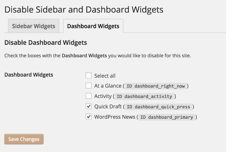Cấu hình loại bỏ Widget trên Dashboard.