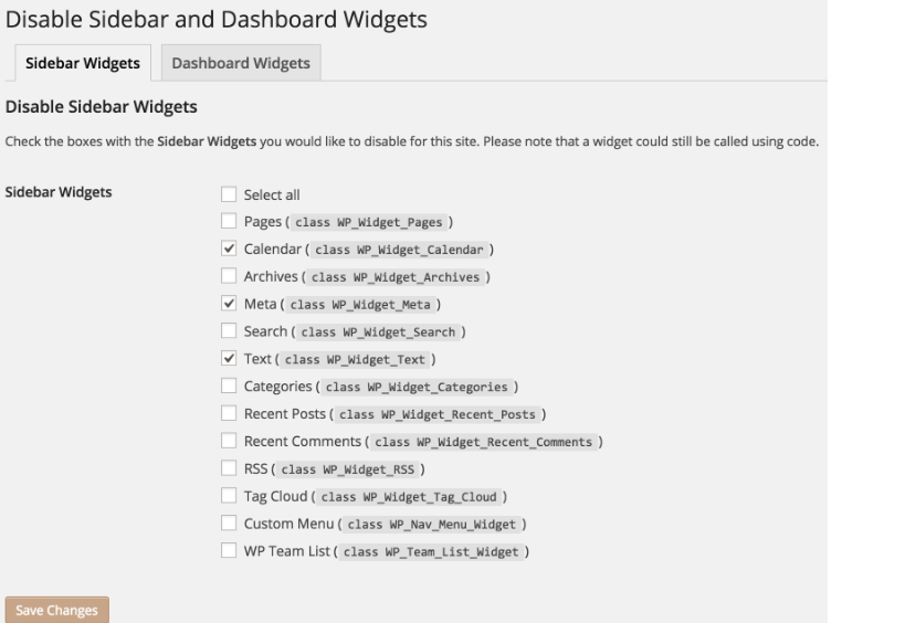 Cấu hình loại bỏ Widget trên sidebar.