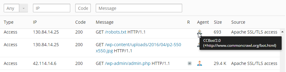 log agent cua ket noi vao web
