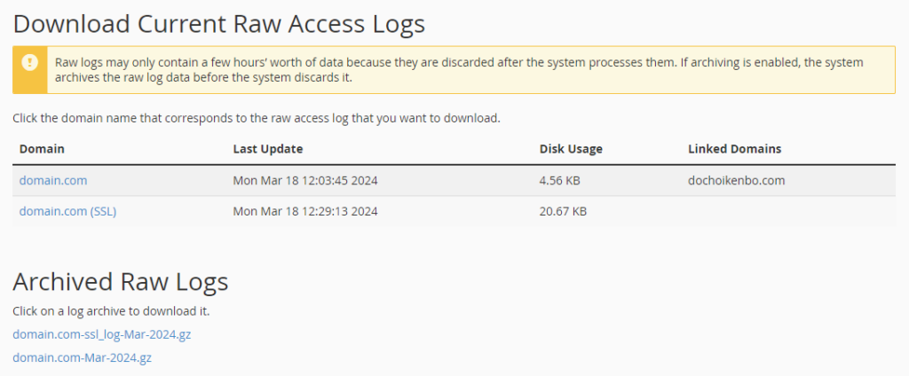 Danh sách file logs được ghi nhận.