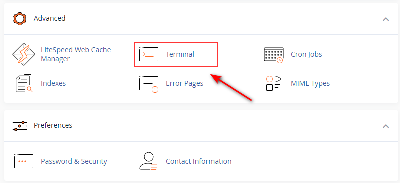Vị trí terminal trên CPanel