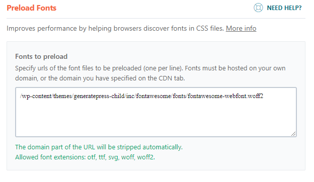 preload fonts trong wordpress wp rocket setting