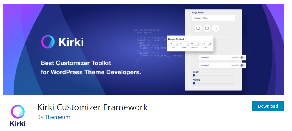 Plugin Kirki Customizer Framework