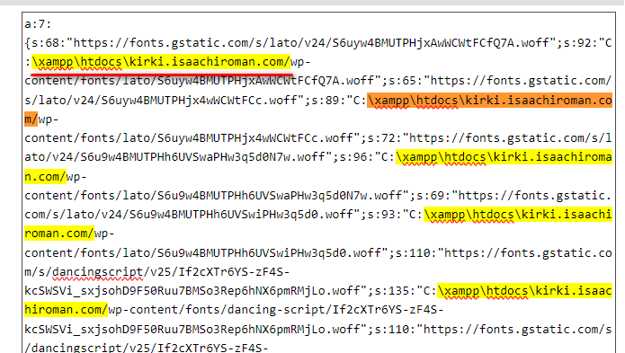 Đường dẫn của Kirki Font được lưu trong database.