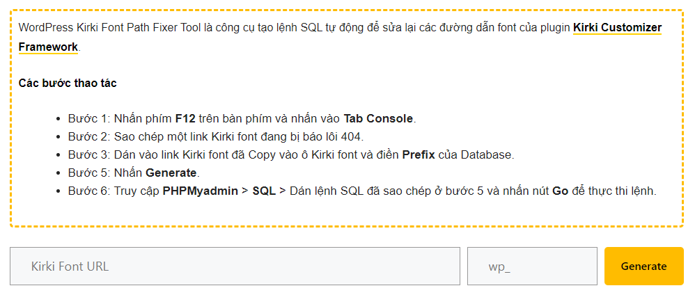 Công cụ WordPress Kirki Font Path Fixer