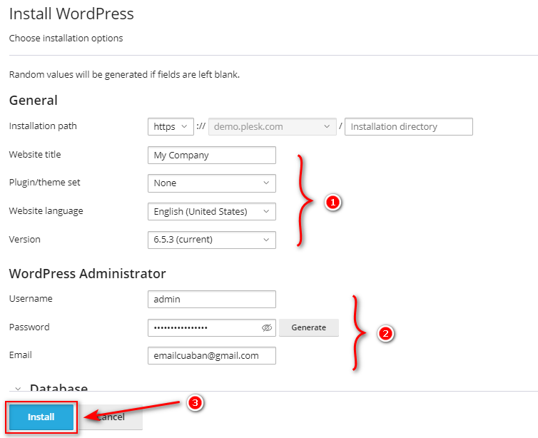 cai dat wordpress mac dinh tren plesk 2
