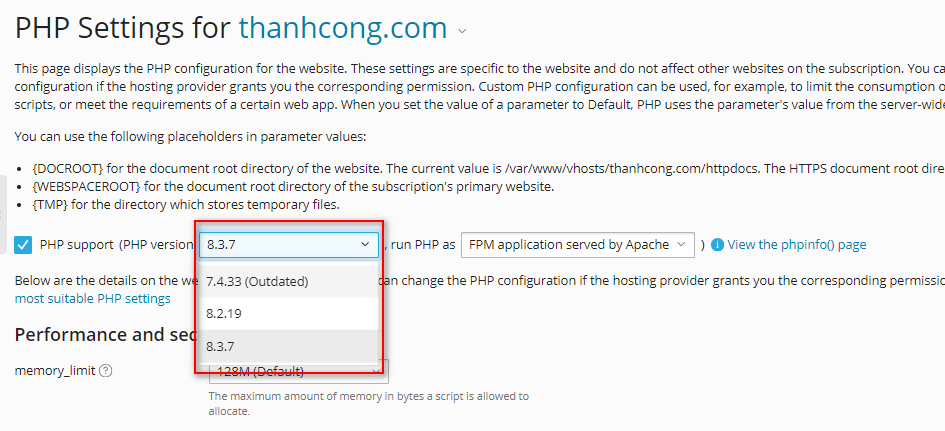 huong dan thay doi phien ban php tren plesk 2