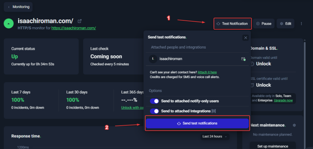 Gửi mail test kiểm tra downtime