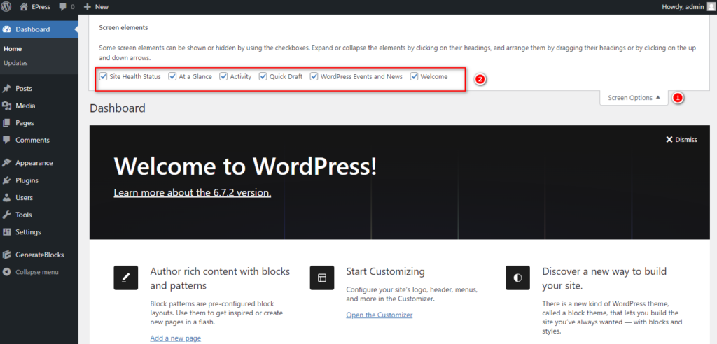 Tùy chọn bật tắt các Widgets (Tiện ích) trong Dashboard của WordPress